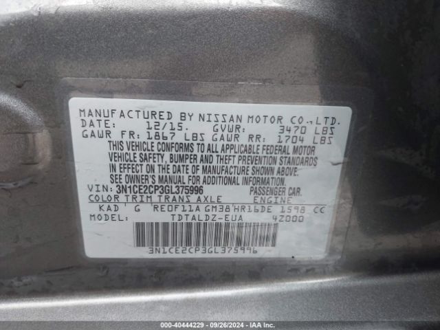 Photo 8 VIN: 3N1CE2CP3GL375996 - NISSAN VERSA NOTE 