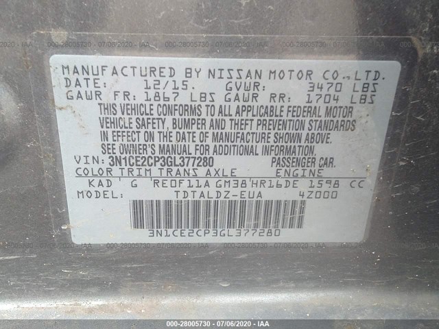 Photo 8 VIN: 3N1CE2CP3GL377280 - NISSAN VERSA NOTE 