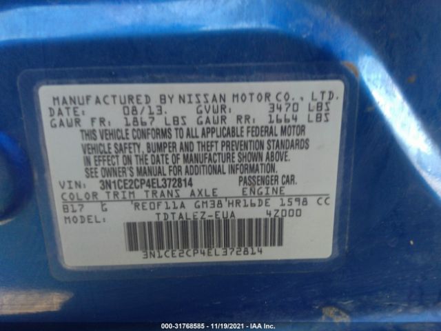 Photo 8 VIN: 3N1CE2CP4EL372814 - NISSAN VERSA NOTE 