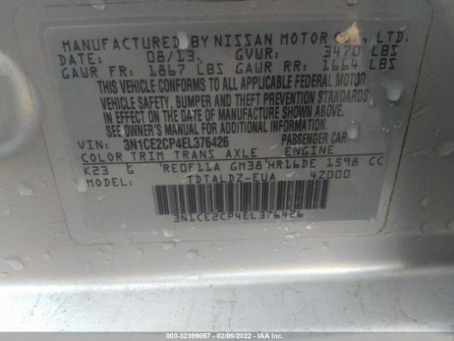 Photo 8 VIN: 3N1CE2CP4EL376426 - NISSAN VERSA NOTE 