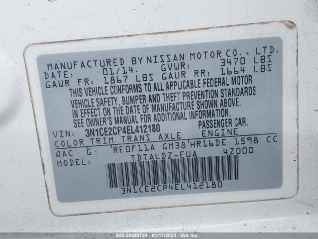 Photo 8 VIN: 3N1CE2CP4EL412180 - NISSAN VERSA NOTE 