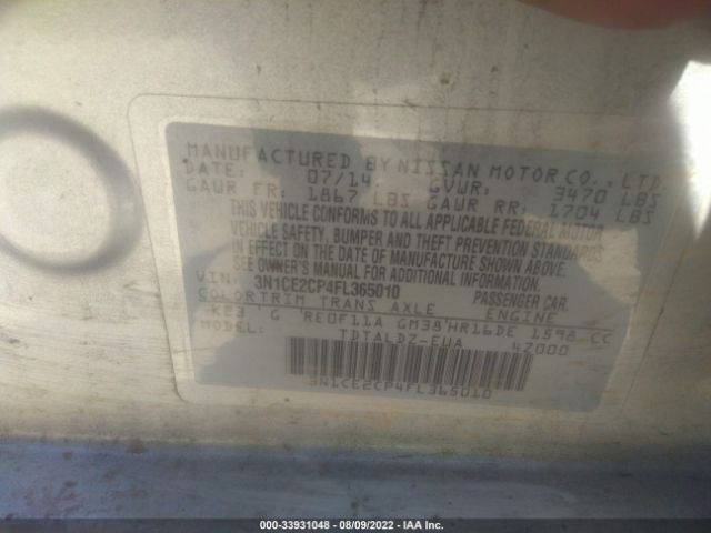 Photo 8 VIN: 3N1CE2CP4FL365010 - NISSAN VERSA NOTE 