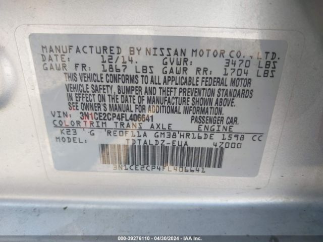 Photo 8 VIN: 3N1CE2CP4FL406641 - NISSAN VERSA NOTE 