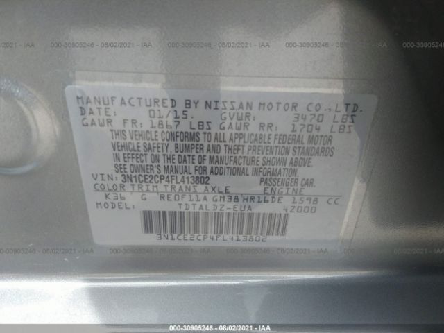 Photo 8 VIN: 3N1CE2CP4FL413802 - NISSAN VERSA NOTE 