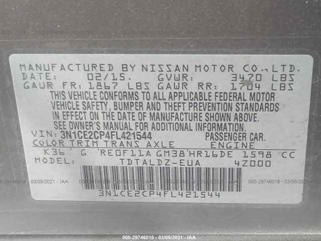 Photo 8 VIN: 3N1CE2CP4FL421544 - NISSAN VERSA NOTE 