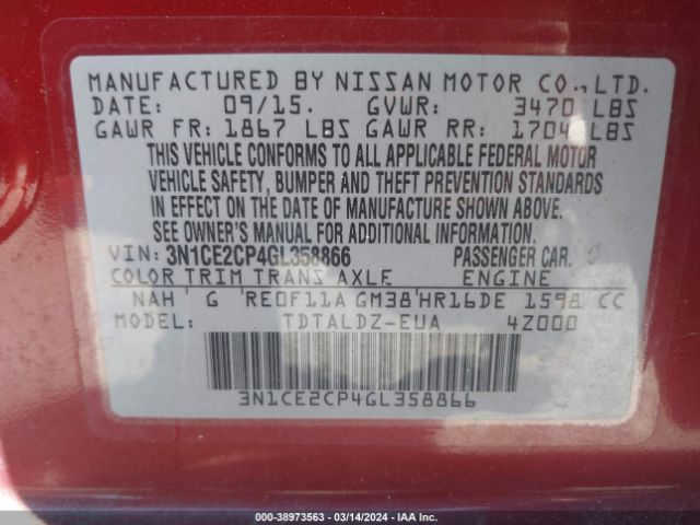 Photo 8 VIN: 3N1CE2CP4GL358866 - NISSAN VERSA NOTE 