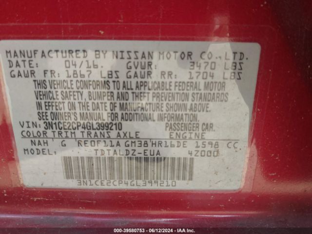 Photo 8 VIN: 3N1CE2CP4GL399210 - NISSAN VERSA NOTE 