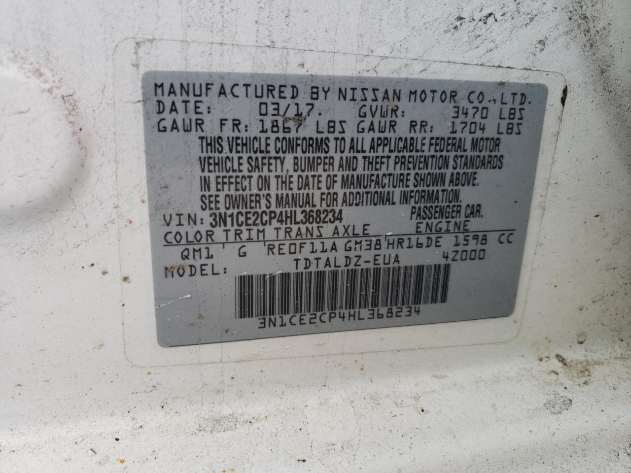 Photo 11 VIN: 3N1CE2CP4HL368234 - NISSAN VERSA 