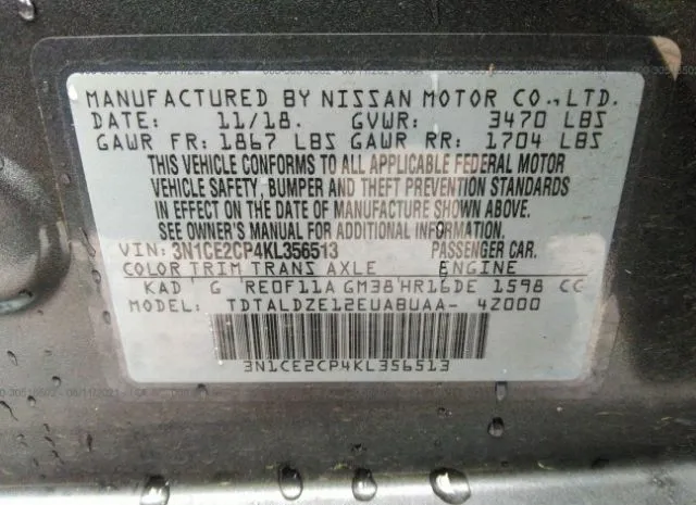 Photo 8 VIN: 3N1CE2CP4KL356513 - NISSAN VERSA NOTE 