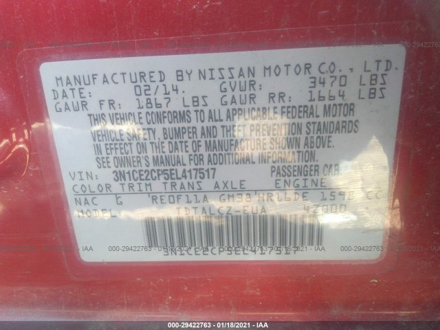 Photo 8 VIN: 3N1CE2CP5EL417517 - NISSAN VERSA 