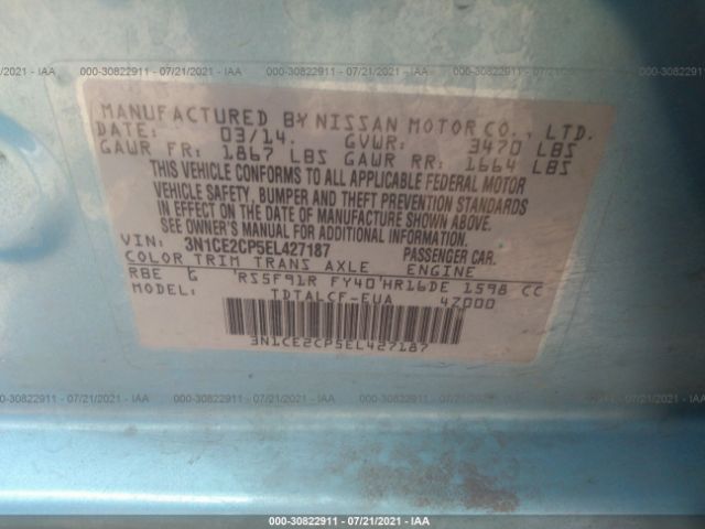 Photo 8 VIN: 3N1CE2CP5EL427187 - NISSAN VERSA NOTE 