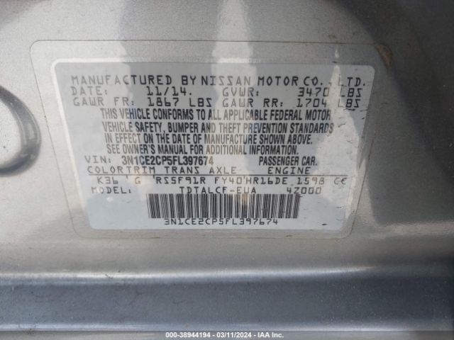 Photo 8 VIN: 3N1CE2CP5FL397674 - NISSAN VERSA NOTE 