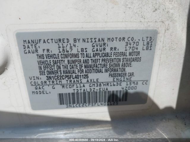 Photo 8 VIN: 3N1CE2CP5FL401125 - NISSAN VERSA NOTE 