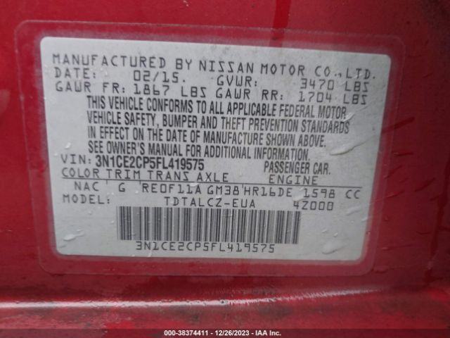 Photo 8 VIN: 3N1CE2CP5FL419575 - NISSAN VERSA NOTE 