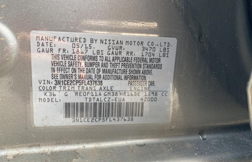 Photo 9 VIN: 3N1CE2CP5FL437638 - NISSAN VERSA NOTE 