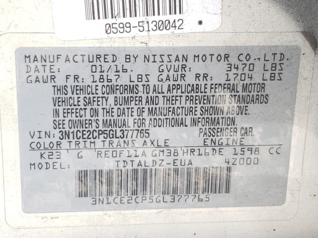 Photo 9 VIN: 3N1CE2CP5GL377765 - NISSAN VERSA NOTE 