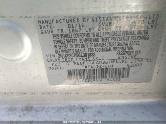 Photo 8 VIN: 3N1CE2CP5GL381833 - NISSAN VERSA NOTE 