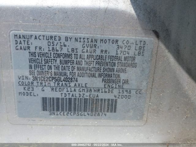 Photo 8 VIN: 3N1CE2CP5GL402874 - NISSAN VERSA NOTE 