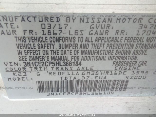 Photo 8 VIN: 3N1CE2CP5HL366184 - NISSAN VERSA NOTE 