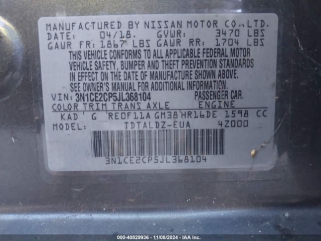 Photo 8 VIN: 3N1CE2CP5JL368104 - NISSAN VERSA NOTE 