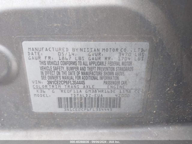 Photo 8 VIN: 3N1CE2CP6FL354445 - NISSAN VERSA NOTE 