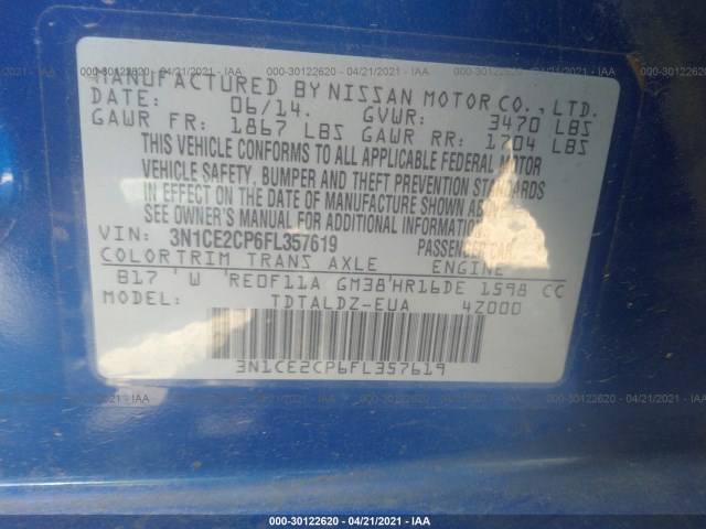 Photo 8 VIN: 3N1CE2CP6FL357619 - NISSAN VERSA NOTE 