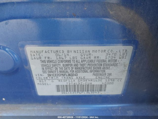 Photo 8 VIN: 3N1CE2CP6FL363243 - NISSAN VERSA NOTE 