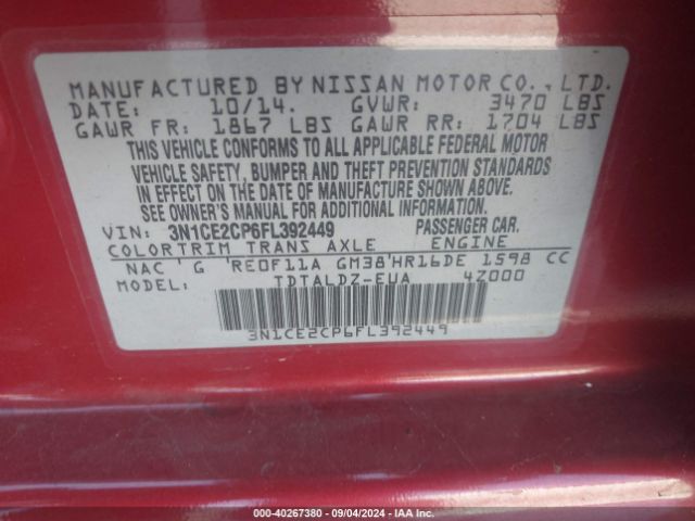 Photo 8 VIN: 3N1CE2CP6FL392449 - NISSAN VERSA NOTE 