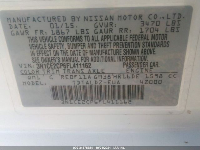 Photo 8 VIN: 3N1CE2CP6FL411162 - NISSAN VERSA NOTE 