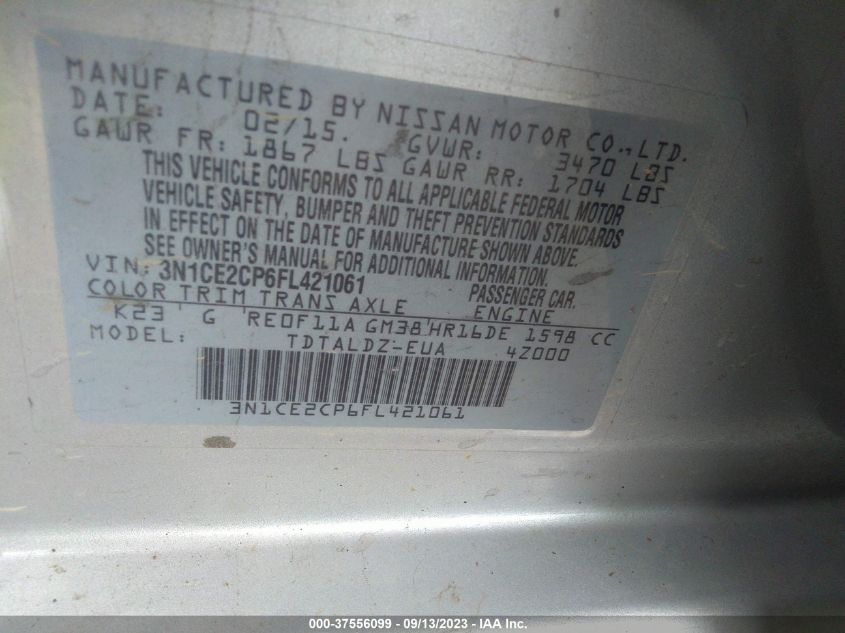 Photo 8 VIN: 3N1CE2CP6FL421061 - NISSAN VERSA 