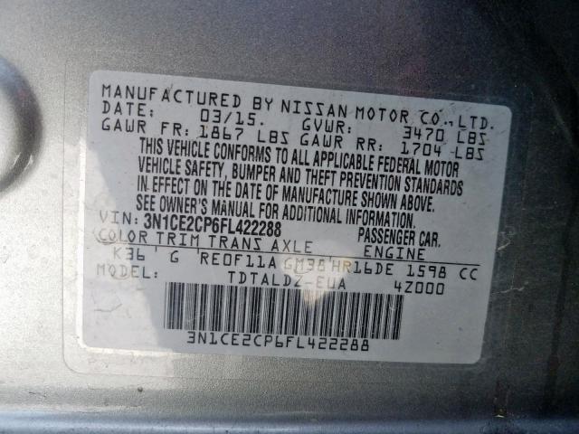 Photo 9 VIN: 3N1CE2CP6FL422288 - NISSAN VERSA NOTE 