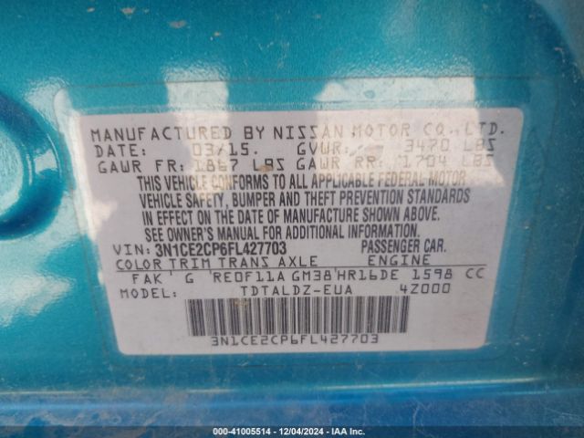 Photo 8 VIN: 3N1CE2CP6FL427703 - NISSAN VERSA NOTE 