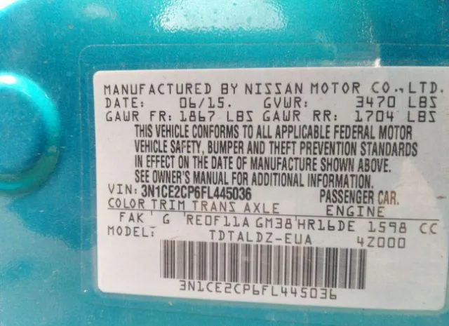 Photo 8 VIN: 3N1CE2CP6FL445036 - NISSAN VERSA NOTE 