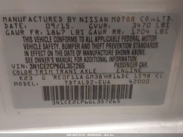 Photo 8 VIN: 3N1CE2CP6GL357265 - NISSAN VERSA NOTE 