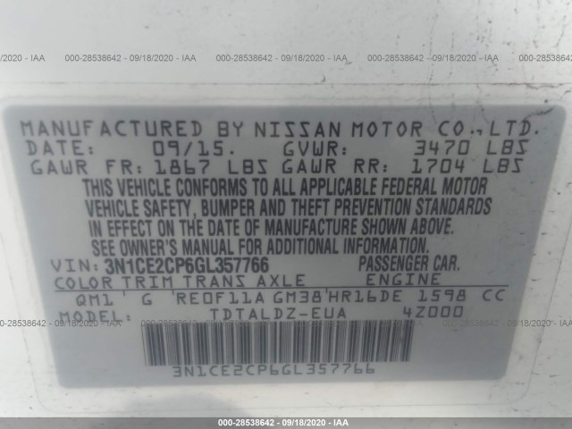 Photo 8 VIN: 3N1CE2CP6GL357766 - NISSAN VERSA NOTE 