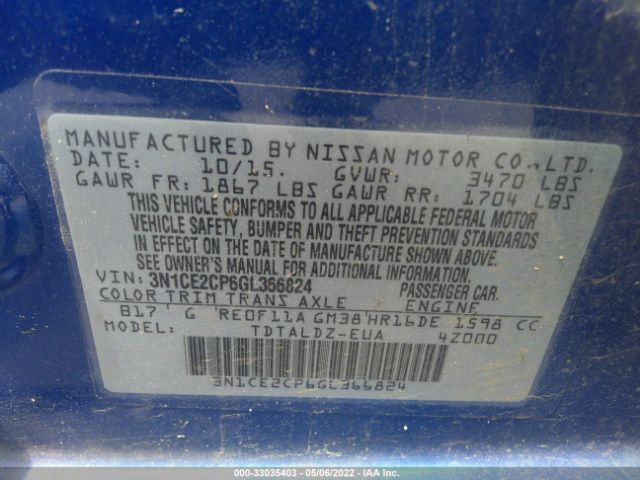 Photo 8 VIN: 3N1CE2CP6GL366824 - NISSAN VERSA NOTE 