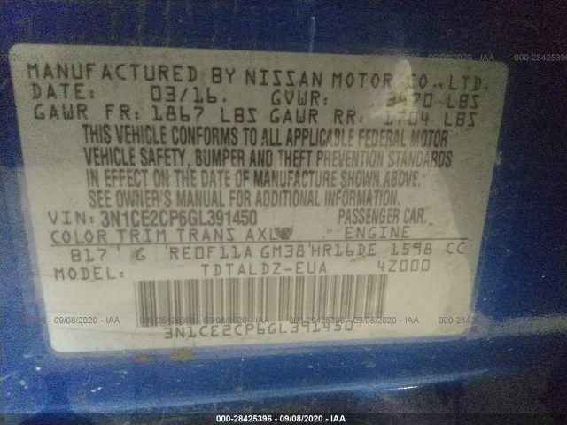 Photo 8 VIN: 3N1CE2CP6GL391450 - NISSAN VERSA NOTE 