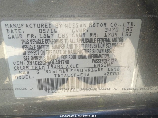 Photo 8 VIN: 3N1CE2CP6GL401748 - NISSAN VERSA NOTE 