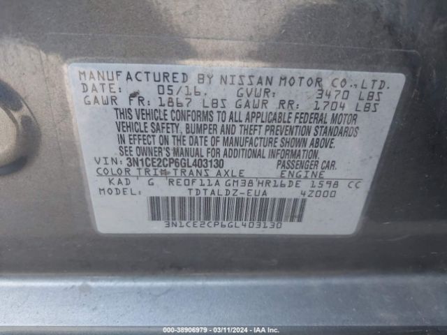 Photo 8 VIN: 3N1CE2CP6GL403130 - NISSAN VERSA NOTE 