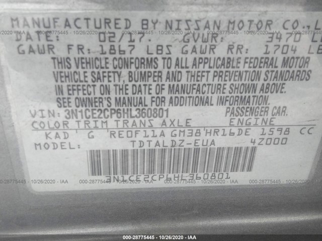 Photo 8 VIN: 3N1CE2CP6HL360801 - NISSAN VERSA NOTE 