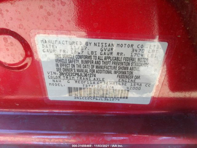 Photo 8 VIN: 3N1CE2CP6JL361274 - NISSAN VERSA NOTE 