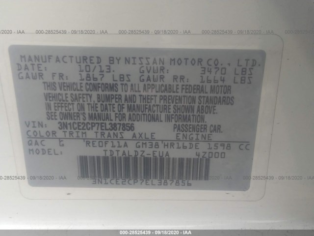 Photo 8 VIN: 3N1CE2CP7EL387856 - NISSAN VERSA NOTE 