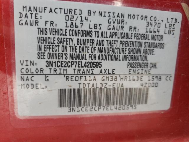 Photo 9 VIN: 3N1CE2CP7EL420595 - NISSAN VERSA NOTE 