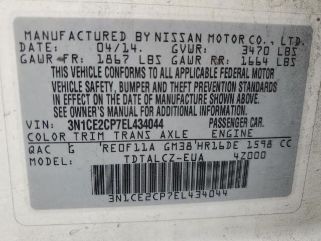 Photo 11 VIN: 3N1CE2CP7EL434044 - NISSAN VERSA 