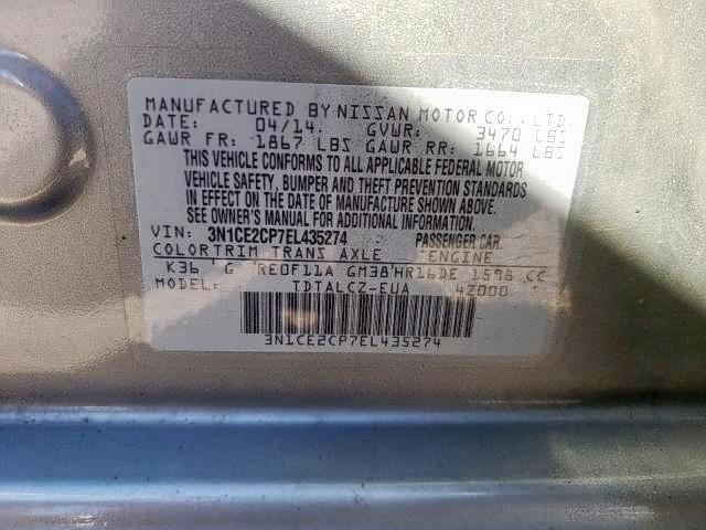 Photo 9 VIN: 3N1CE2CP7EL435274 - NISSAN VERSA NOTE 