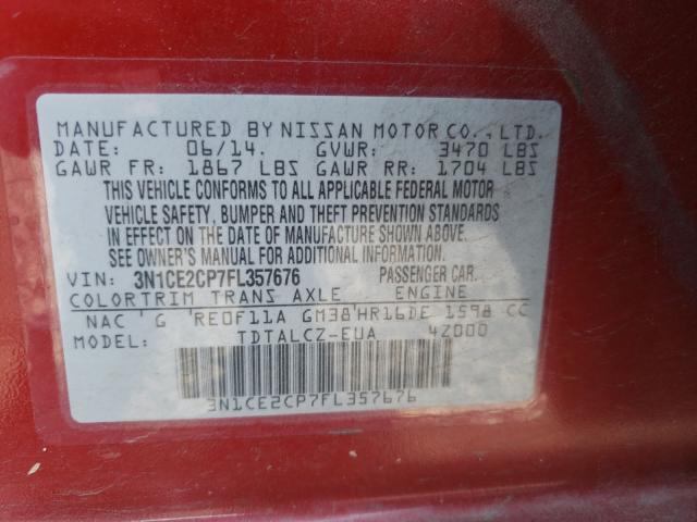 Photo 9 VIN: 3N1CE2CP7FL357676 - NISSAN VERSA NOTE 