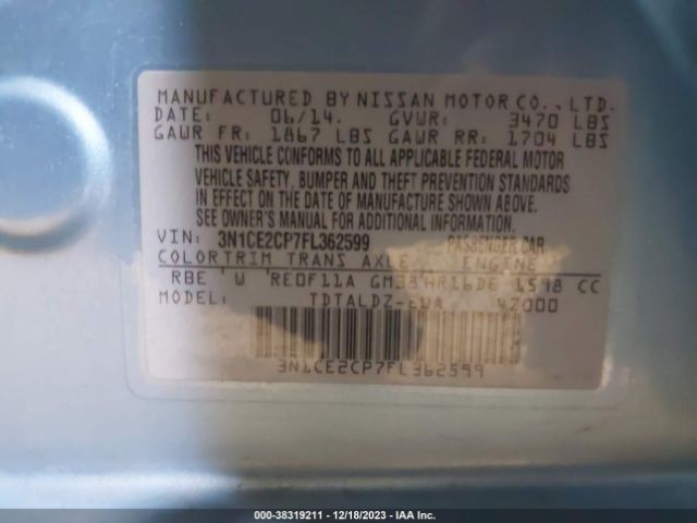 Photo 8 VIN: 3N1CE2CP7FL362599 - NISSAN VERSA NOTE 