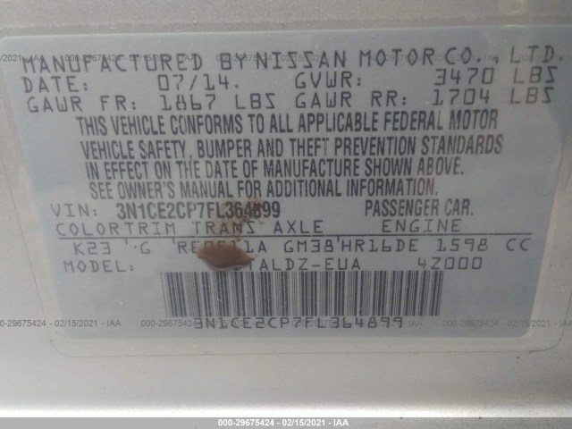 Photo 8 VIN: 3N1CE2CP7FL364899 - NISSAN VERSA NOTE 