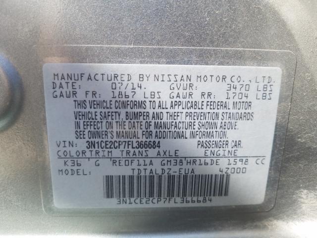 Photo 9 VIN: 3N1CE2CP7FL366684 - NISSAN VERSA NOTE 