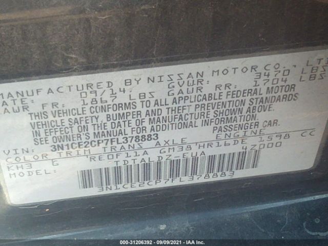 Photo 8 VIN: 3N1CE2CP7FL378883 - NISSAN VERSA NOTE 